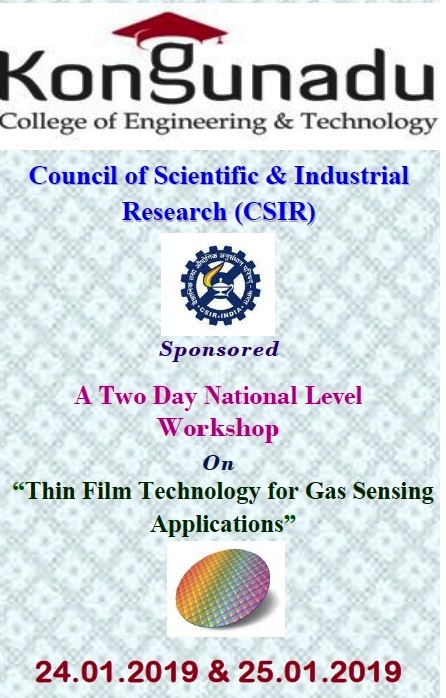 CSIR sponsored Two Day National Level Workshop on Thin Film Technology for Gas Sensing Applications 2019